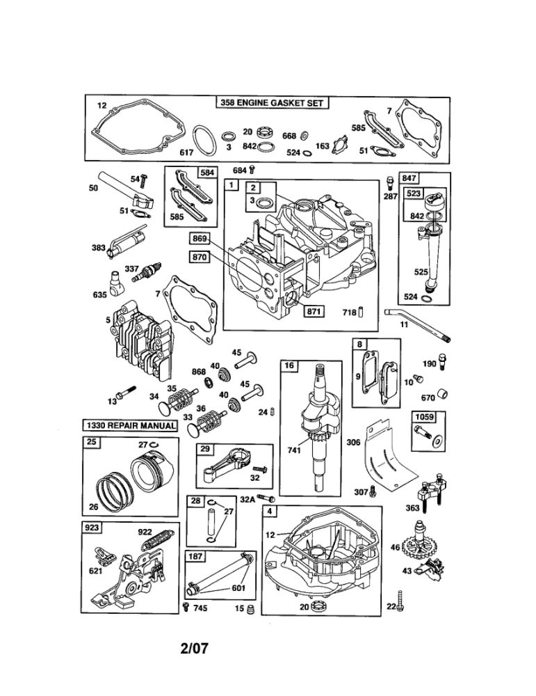 Cylinder/Crankshaft/Crankcase Diagram and Parts List for 124T02-0854-EA  Briggs and Stratton Engine